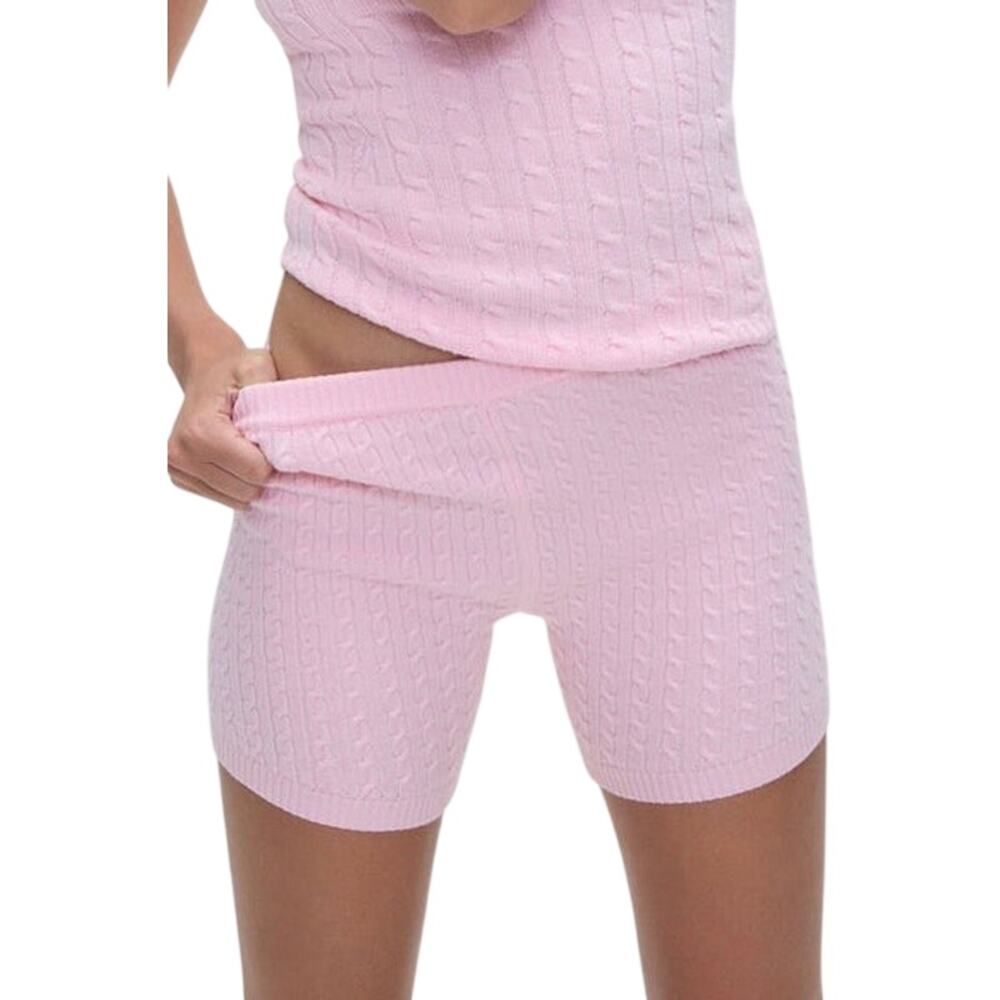 NWT Frankies Bikinis Ariel Cozy Pink Cable Knit High Rise Shorts Size S